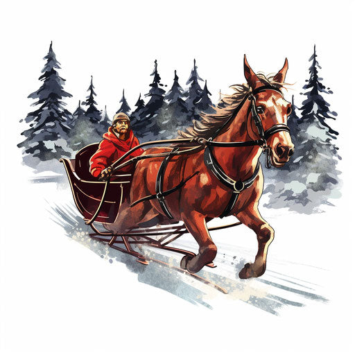 Sleigh clipart in the style of Chiaroscuro Art, on a white background