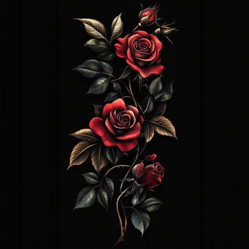 Dark tattoos with gothic roses, Ed Hardy style