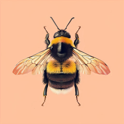 Realistic style cute bee on a pastel peach background