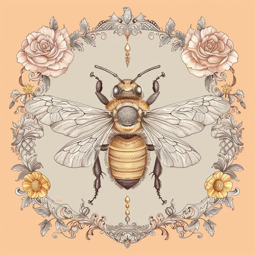 Elegant sketch of a queen bee with delicate lace