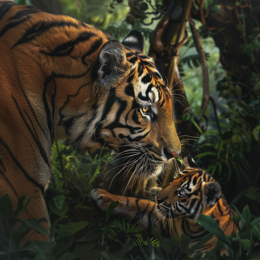 Sunda tiger teaches cub to navigate jungle