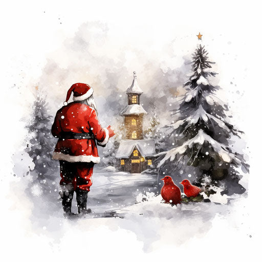Christmas clipart images in the style of Chiaroscuro Art, on white background