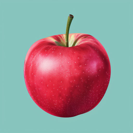 Realistic red apple clipart on flat teal background