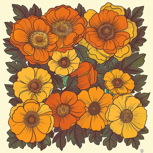 Retro marigold with 70s colors