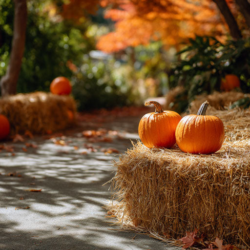 Autumn Scene with Pumpkins and Vibrant Foliage