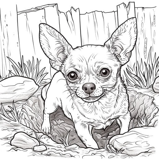 Playful Chihuahua digging hole in yard