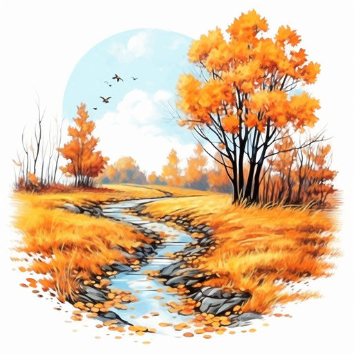 October illustration in the style of oil painting, on white background