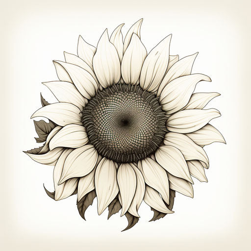 A sunflower drawing on white background, tattoo-inspired style, trace monotone, commission for