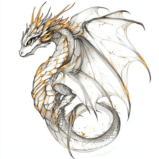 Stunning gold and silver dragon tattoo sketch