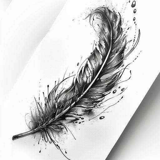 Feather quill tattoo and ink, monochrome on white