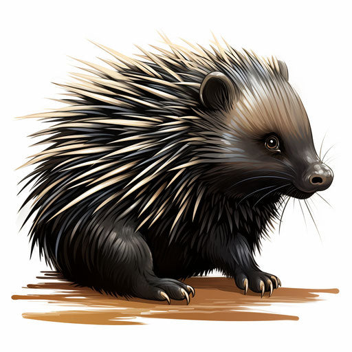 porcupine artwork in the style of Chiaroscuro Art, on white background