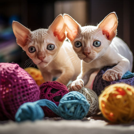Devon Rex cat kittens playing