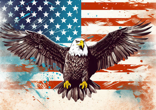 American eagle with flag, pointillist aesthetic movement