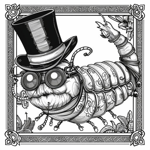 Whimsical caterpillar in top hat and monocle