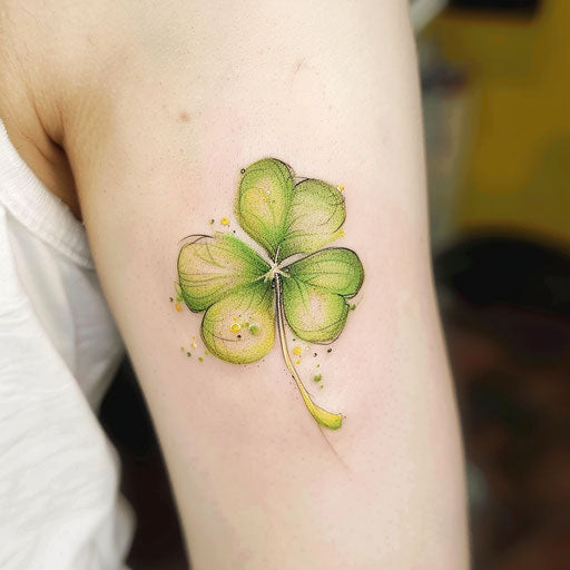 Ethereal sketch of a four-leaf clover with translucent watercolor effects