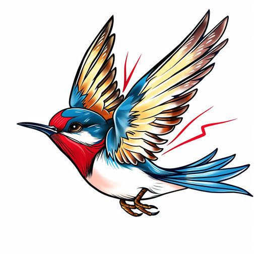 Traditional sailor swallow tattoo design, bold colors