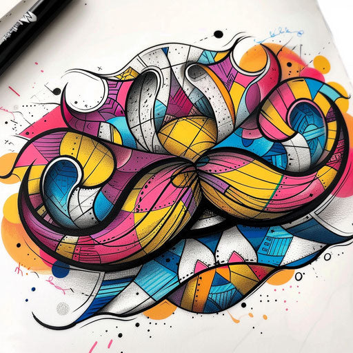 Stylized sketch of mustache with pop art influences