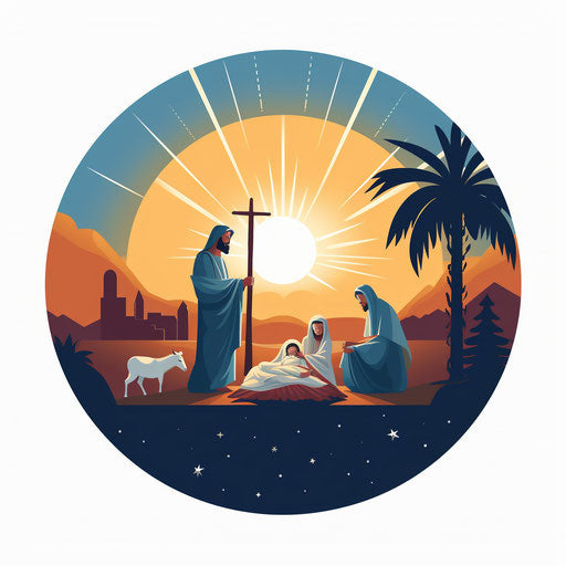 Minimalist-style nativity illustration on white background