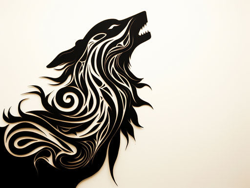 Wolf in animal design, flowing silhouettes, swirling vortexes