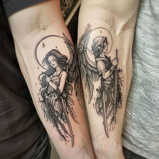 Matching tattoos for friends of a dark angel, Gerald Brom style