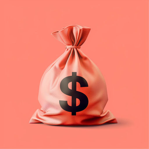 Realistic money bag icon on vibrant coral background