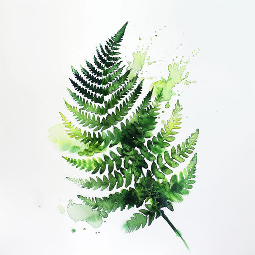 Vibrant green fern leaf tattoo with watercolor effects