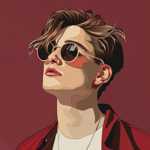 Realistic youth clipart on a rich burgundy background