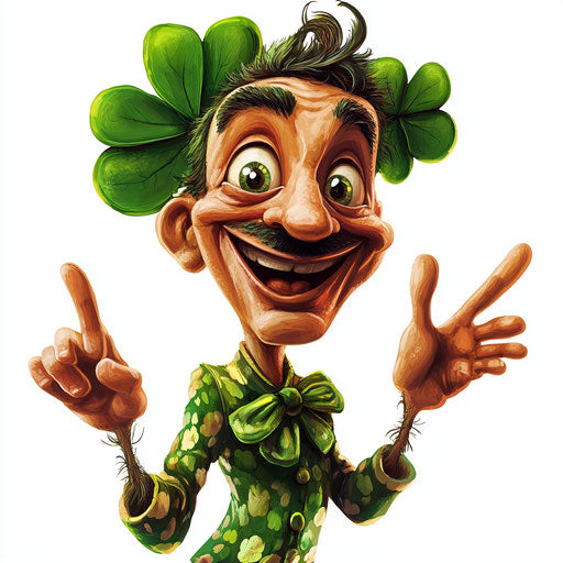 Humorous caricature of a clover clipart with human characteristics