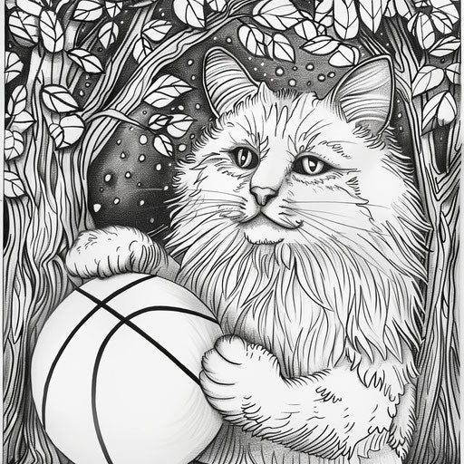 A cat playing basketball with a ball