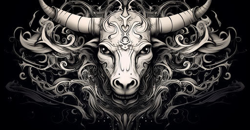 Elaborate futuristic organic bull head tattoo