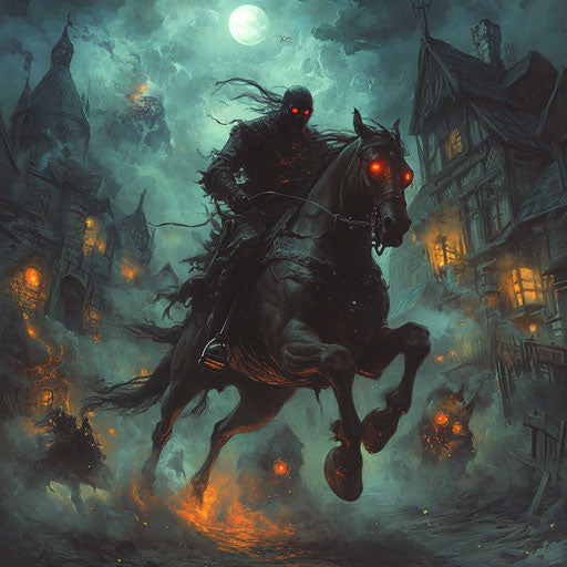 Headless horseman and swirling spirits in cursed village