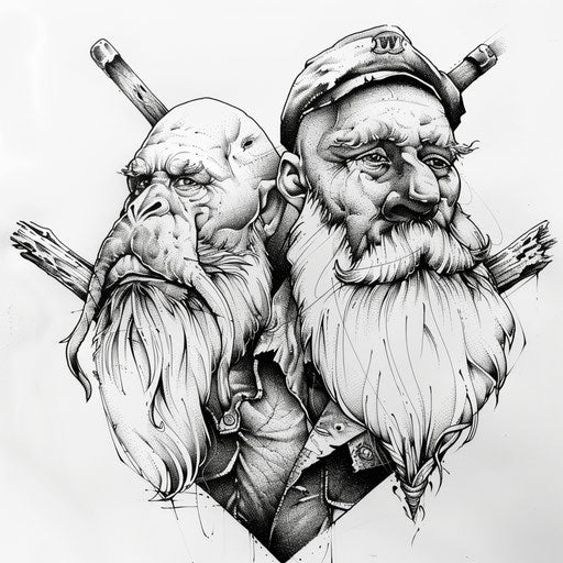 Black and white linework tattoo design of the Walrus and the Carpenter