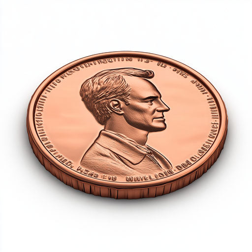 3D penny on flat white background, realistic style