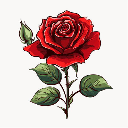 Red rose clipart in Minimalist style, on white background