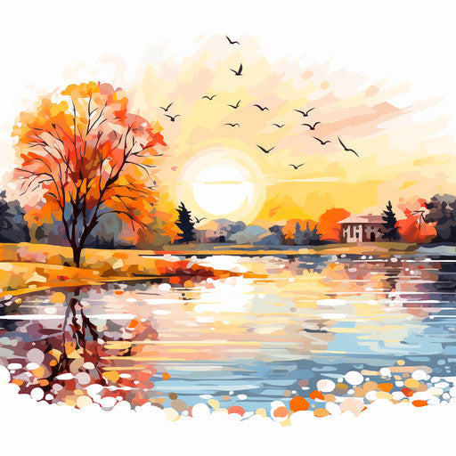 Landscape clipart in the style of Impressionistic Art, on white background