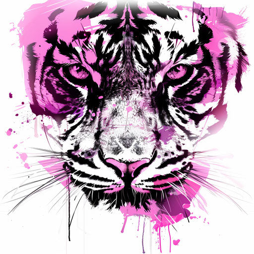 Dynamic tattoo sketch of tiger eyes with explosive magenta highlights
