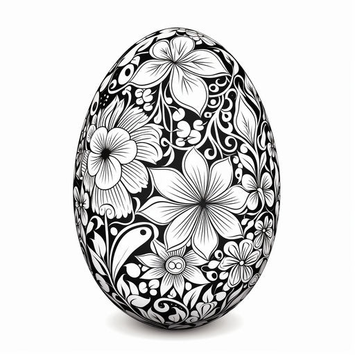 Floral Easter egg, harmonious mosaic in black and white