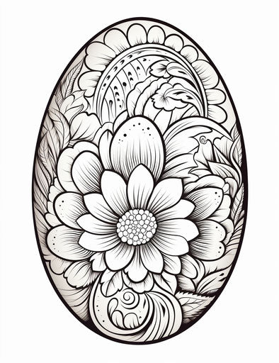 Easter egg coloring page, captivating naive drawing style, frequent use of yellow