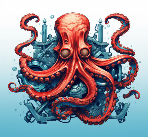 Octopus with anchor tattoo in industrial style, high resolution