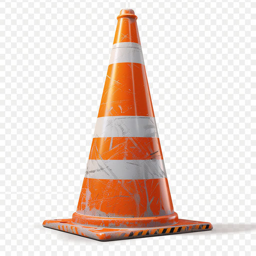 Realistic traffic cone clipart with flat white background