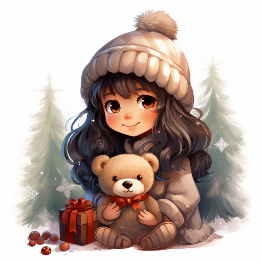 Cute Christmas clipart in the style of Chiaroscuro Art, on white background