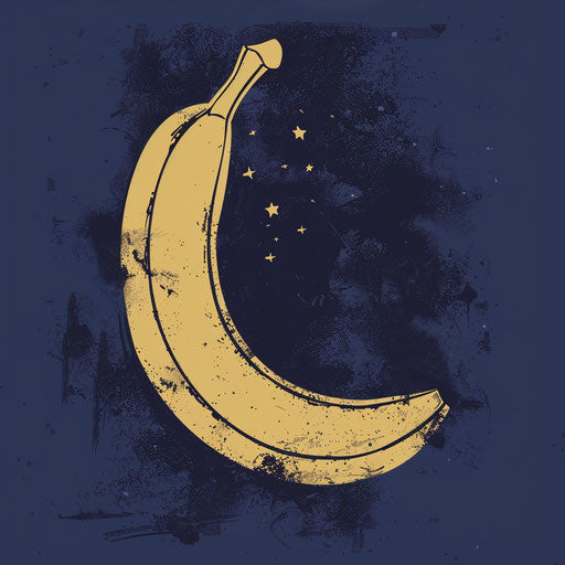 Bold and dark banana silhouette on midnight blue background