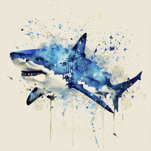 Shark watercolor splashes art