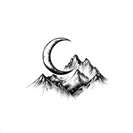 Crescent moon and mountain silhouette small neck tattoo