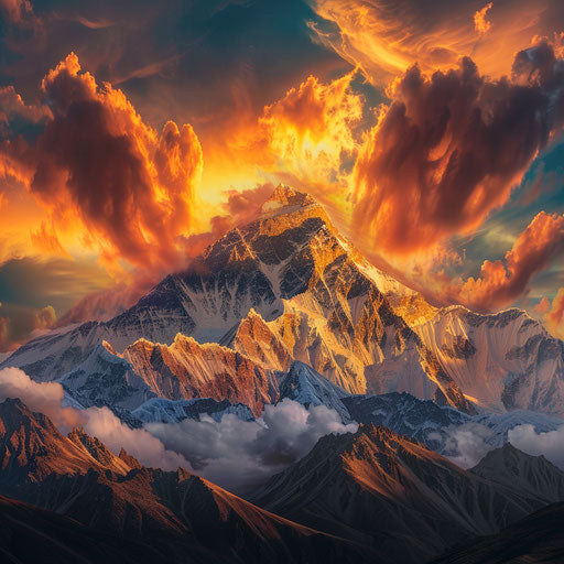 Everest in vibrant sunset, Sean Bagshaw style