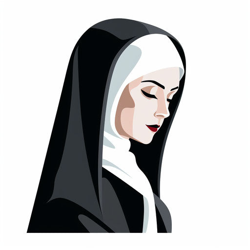 Minimalist-style illustration of a nun on a white background
