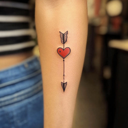 Delicate tattoos with heart and arrow, Ed Hardy style