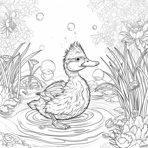 Playful duck blowing bubbles in a calm pond