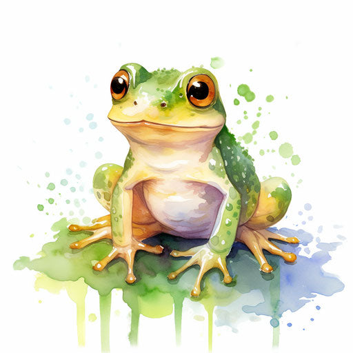 Adorable frog illustration in the style of Impressionistic Art, on white background