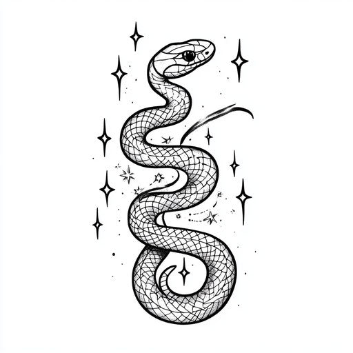 Snake hand tattoo with stars on white background